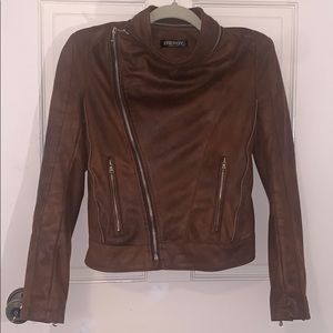 ⚡️SALE⚡️ Faux Suede Zip Moto Jacket Brown